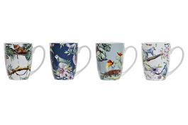 DKD Home Decor Taza Porcelana Tropical Multicolor 400ml 8.2 x 10.6 x 12 cm (12 Unidades)