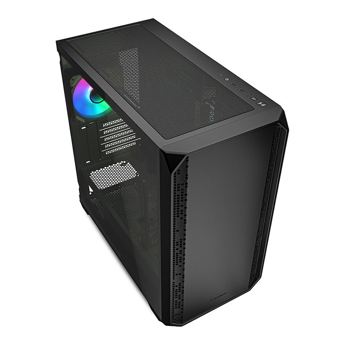 Sharkoon MK2 RGB Caja PC Gaming Micro Torre ATX Negro, Panel Lateral de Cristal Templado, 2 Ventiladores 120mm Preinstalados (1 RGB), Sin Fuente, Soporte GPU 41cm