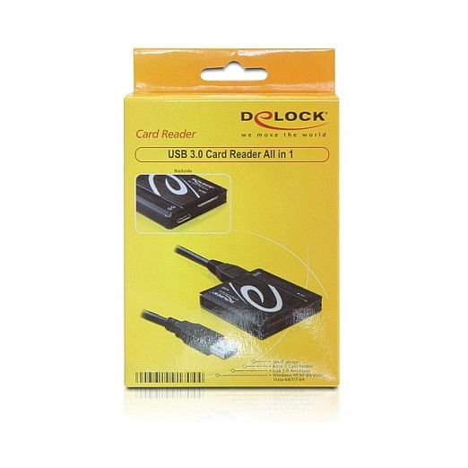 DeLOCK Card Reader USB 3.2 Gen 1 All-in-One, Lectura de CF, SD, microSDHC, SDXC, MS Duo, MMC, xD, Compatible con Windows y Mac, Negro