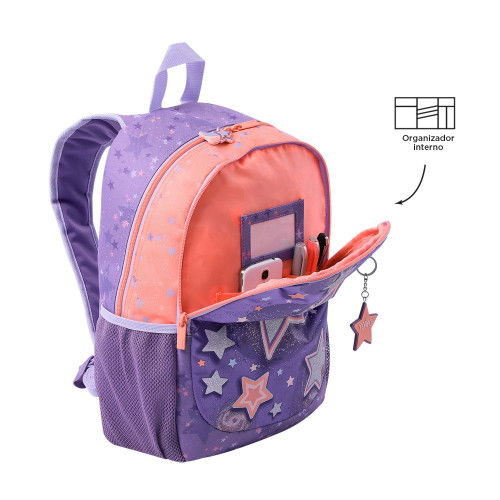 Totto Mochila Morral Star Cat M MJ04STC002-2410-4Q8M Morado Niña Poliester Estampado Satín Funcional