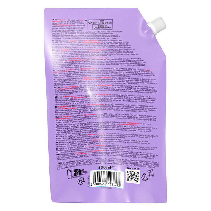 L'Oréal Paris Champú Hidra Hialurónico 72h Hidratación Recarga Eco Pack 500 ml