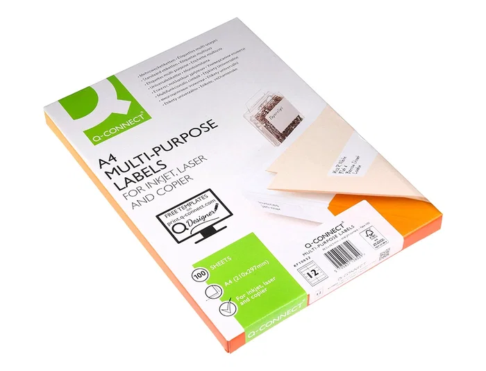 Q-connect Etiqueta Adhesiva KF10652 96.5x42.3 mm para Fotocopiadora Laser Ink-jet, Caja 100 Hojas DIN A4