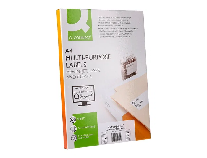 Q-connect Etiqueta Adhesiva KF10652 96.5x42.3 mm para Fotocopiadora Laser Ink-jet, Caja 100 Hojas DIN A4