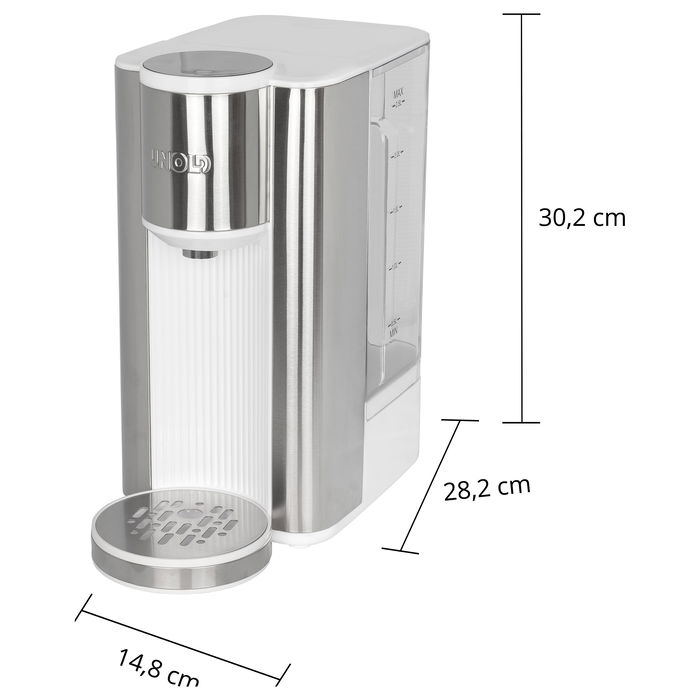UNOLD Ava Express 18610 - Hervidor de Agua Eléctrico, 2.5 Litros, 2600 W, Acero Inoxidable y Plástico, 6 Ajustes de Temperatura, Indicador de Nivel, Plata y Blanco