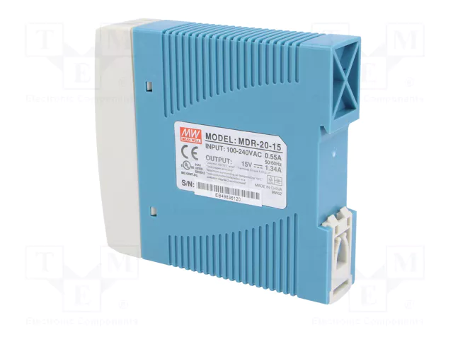 MEAN WELL MDR-20-15 Alimentador de 20W, 15VDC para carril DIN MEAN WELL MDR-20-15 Alimentador de 20W, 15VDC para carril DIN