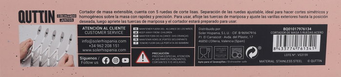 Quttin Cortador de Masa 5 Ruedas Acero Inoxidable 24.8 cm (12 Unidades)