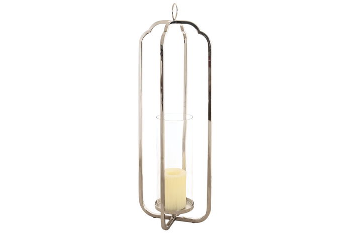 DKD Home Decor Portavelas Moderno Plateado Acero y Cristal 21 x 21 x 62 cm