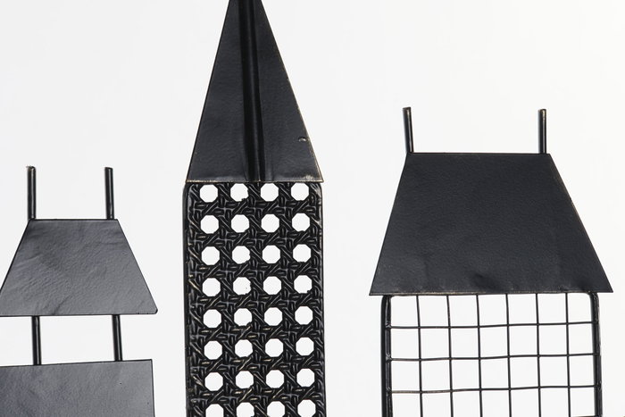 DKD Home Decor Decoración de Pared Metal Edificio Dorado y Negro