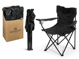 Giftdecor Silla Plegable de Pesca Negra - Acero y Poliéster - Abierta: 79x47x79 cm - Plegada: 15x83x13 cm (Set de 8)