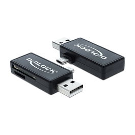 DeLOCK 91731 Lector de Tarjetas OTG USB A con Micro USB, Compatible con MicroSD, MicroSDHC, MicroSDXC, MMC, SD, SDHC, SDXC, USB 2.0, Negro