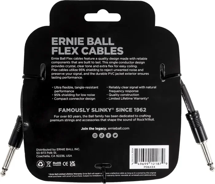 Ernieball Cable para Instrumentos Flex Jack-Jack SS 3m Negro
