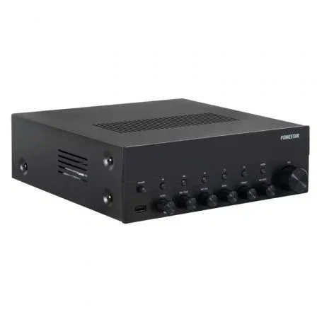 Fonestar Amplificador Estéreo AS-1515 Hi-Fi 30W Bluetooth USB FM Karaoke Panel Aluminio Mando a Distancia 2 Entradas Micrófono