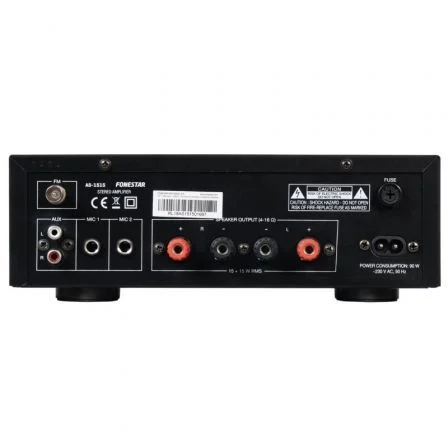 Fonestar Amplificador Estéreo AS-1515 Hi-Fi 30W Bluetooth USB FM Karaoke Panel Aluminio Mando a Distancia 2 Entradas Micrófono
