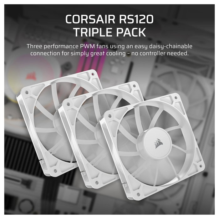 Corsair RS120 Pack de 3 Ventiladores 120 mm Blanco PWM Corsair RS120 Pack de 3 Ventiladores 120 mm Blanco PWM