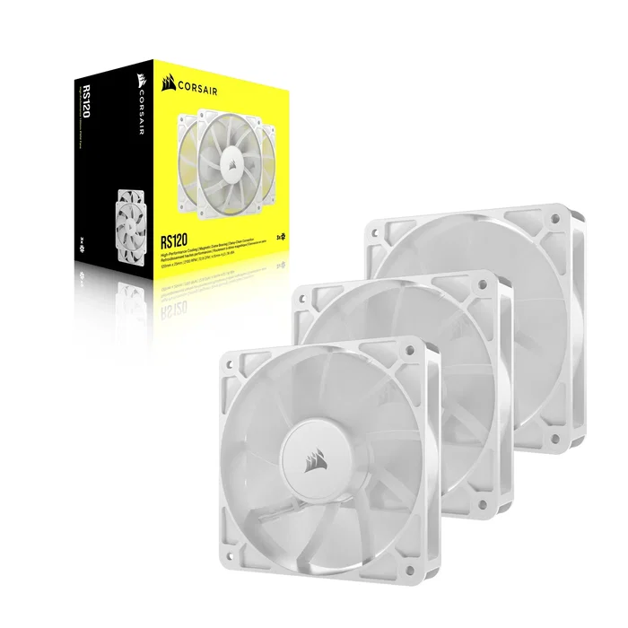 Corsair RS120 Ventilador para PC - Pack de 3 Unidades, 120mm, PWM, Blanco, 2100 RPM, 4.15 mmH2O, CO-9050193-WW