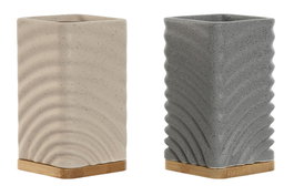 DKD Home Decor Portacepillos de Dolomita y Bambú, Pack de 2
