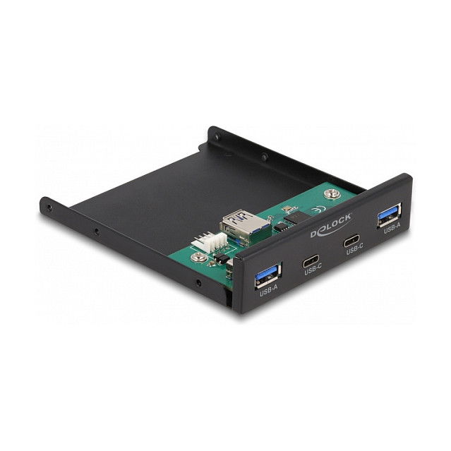 DeLOCK Panel Frontal USB 3.2 Gen 1 (5 Gbps) 2x USB Tipo-C + 2x USB Tipo-A de 3.5 Pulgadas (8.89 cm) para Bahía de Unidad - Negro, Metal - VIA VL817 DeLOCK Panel Frontal USB 3.2 Gen 1 (5 Gbps) 2x USB Tipo-C + 2x USB Tipo-A de 3.5 Pulgadas (8.89 cm) para Bahía de Unidad - Negro, Metal - VIA VL817