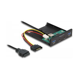 DeLOCK Panel Frontal USB 3.2 Gen 1 (5 Gbps) 2x USB Tipo-C + 2x USB Tipo-A de 3.5 Pulgadas (8.89 cm) para Bahía de Unidad - Negro, Metal - VIA VL817