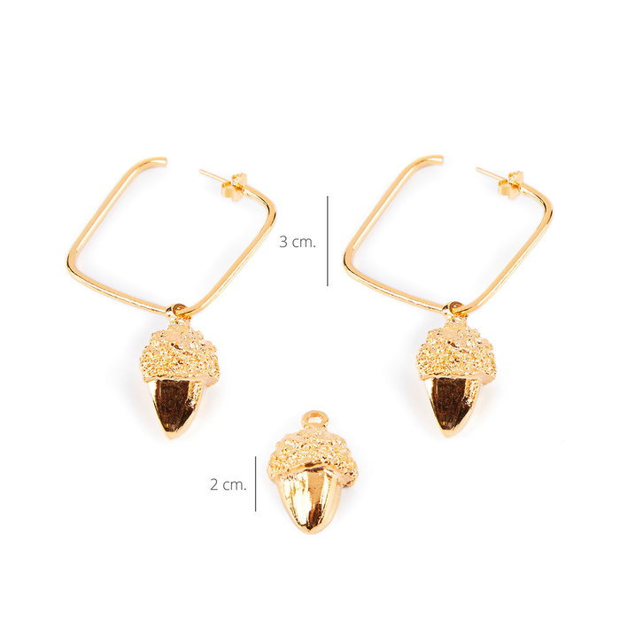Shabama Pendientes BELLOTA CUADRADO #oro brillo - Joyería de inspiración natural para mujer
