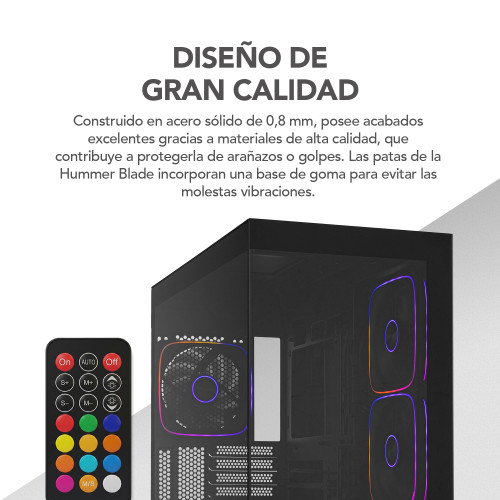 NOX Hummer BLADE Semitorre ATX ARGB Ultra Airflow Negro Ventana Lateral Vidrio Templado 3 Ventiladores 140mm