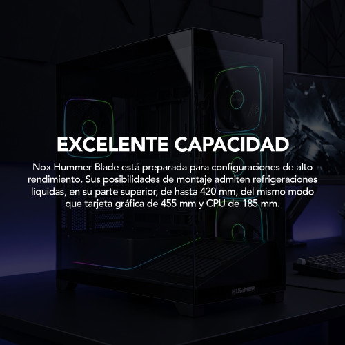 NOX Hummer BLADE Semitorre ATX ARGB Ultra Airflow Negro Ventana Lateral Vidrio Templado 3 Ventiladores 140mm