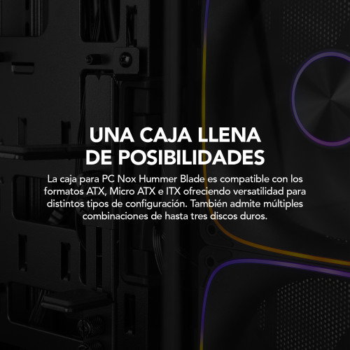NOX Hummer BLADE Semitorre ATX ARGB Ultra Airflow Negro Ventana Lateral Vidrio Templado 3 Ventiladores 140mm