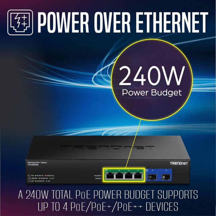 Trendnet tpe-bg5062 switch no administrado 2.5g ethernet (100/1000/2500) energÍa sobre ethernet (poe) negro