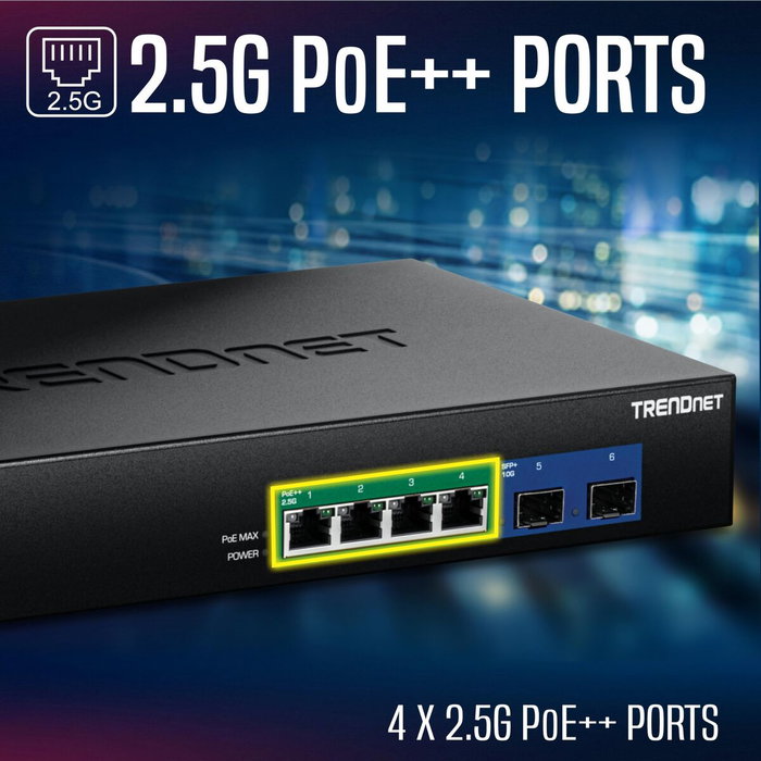 Trendnet tpe-bg5062 switch no administrado 2.5g ethernet (100/1000/2500) energÍa sobre ethernet (poe) negro