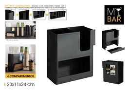 My Bar Organizador de Vasos, Tapas y Pajitas de 4 Secciones con Dimensiones 11 cm (Ancho) x 24 cm (Alto) x 23 cm (Largo) (6 Unidades)