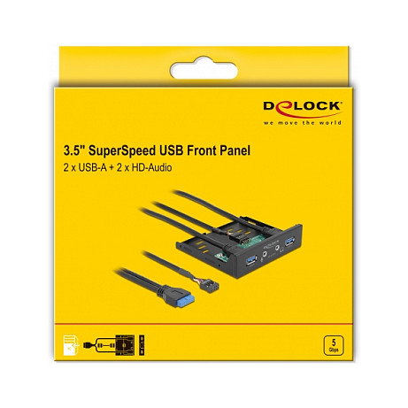 DeLOCK Panel Frontal 3.5″ USB 3.2 Gen 1 (2 x USB Tipo-A) + HD-Audio Negro