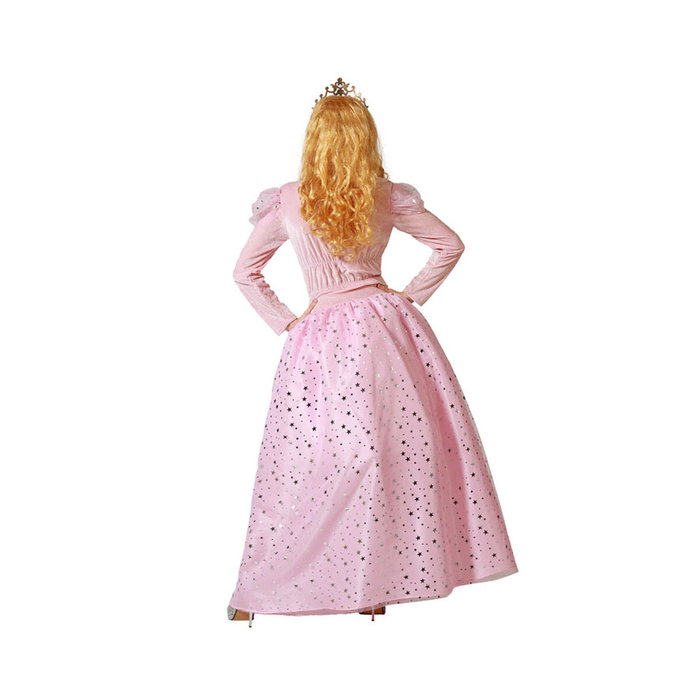 Disfraz Hada Madrina Rosa con Vestido Largo y Detalles Plateados para Mujer