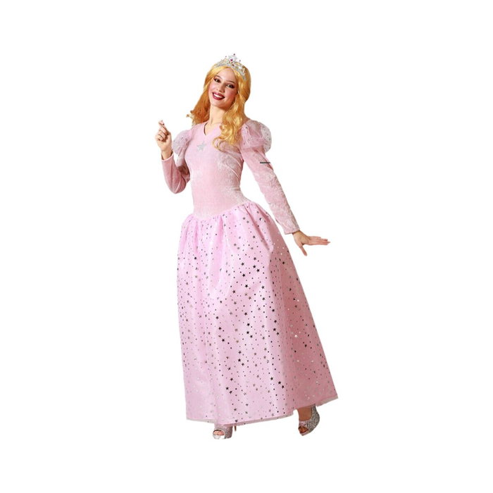 Disfraz Hada Madrina Rosa con Vestido Largo y Detalles Plateados para Mujer