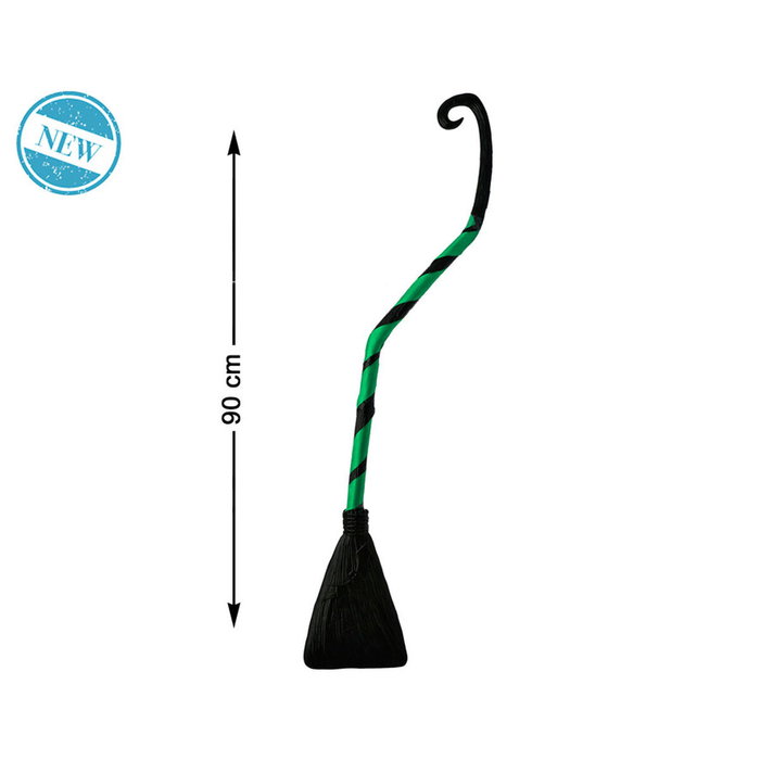 Atosa Escoba para Disfraz de Bruja, Diseño Desmontable Verde y Negra de 90 cm