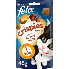 Purina Felix Crispies Buey-Pollo Snacks Gato 8x45gr Proteína Omega 6