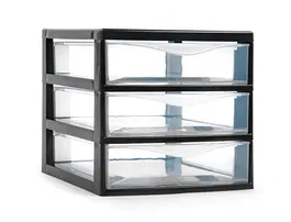 Plasticforte Cajonera Tajo 3 Cajones Negro, 180 x 230 x 170 mm, Organizador Escritorio Oficina, Plástico Reciclable