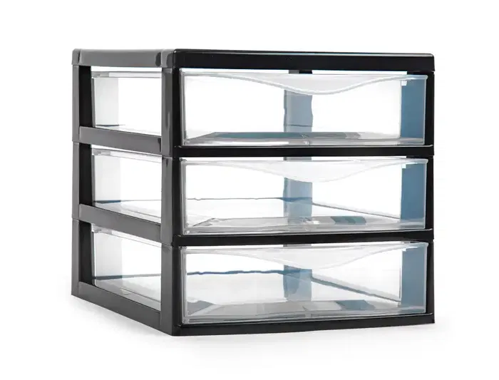 Plasticforte Cajonera Tajo 3 Cajones Negro, 180 x 230 x 170 mm, Organizador Escritorio Oficina, Plástico Reciclable