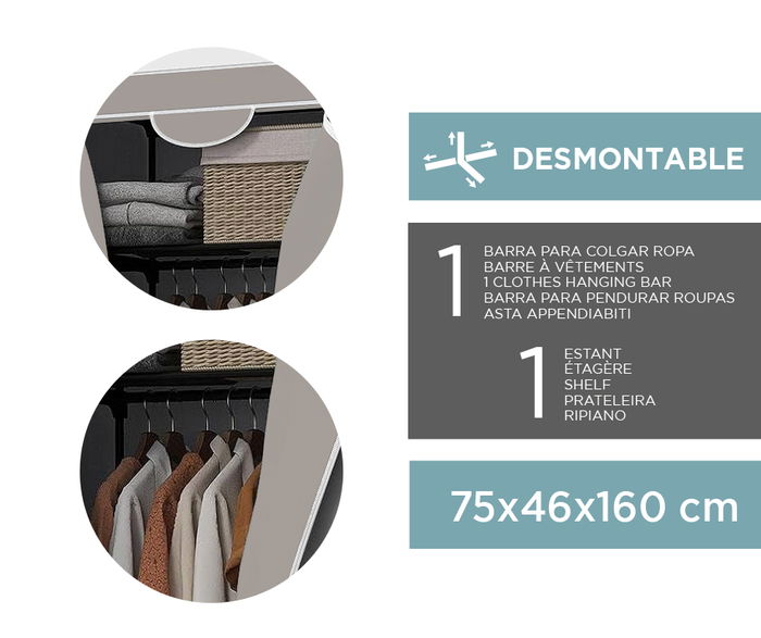 Confortime Armario Desmontable para Ropa y Conf, Blanco, 75 cm x 46 cm x 160 cm (4 Unidades)