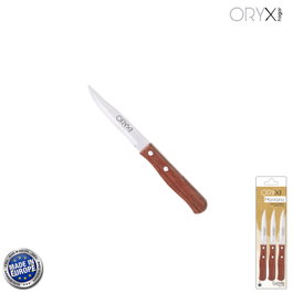 ORYX Set de 3 Cuchillos Montana Patateros con Mango de Madera de Haya y Hoja de Acero Inoxidable de 9 cm