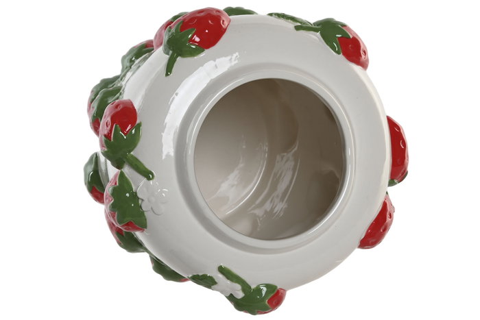 DKD Home Decor Jarrón Shabby Blanco Rojo Cerámica Fresas 21 x 30 x 21 cm (2 Unidades)