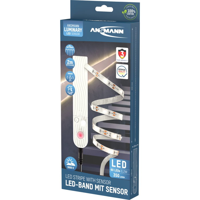 Ansmann Tira LED con Sensor, 2m, 60 LEDs, Blanco Cálido
