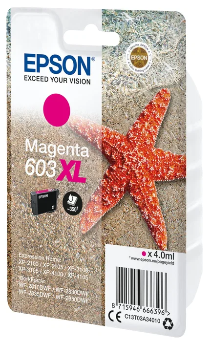 Epson 603XL Cartucho de Tinta Magenta Original Alto Rendimiento (XL) - 1 Pack - C13T03A34020 - Compatible con Expression Home XP, WorkForce WF