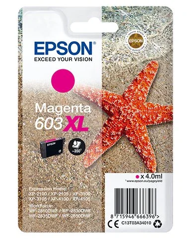 Epson 603XL Cartucho de Tinta Magenta Original Alto Rendimiento (XL) - 1 Pack - C13T03A34020 - Compatible con Expression Home XP, WorkForce WF