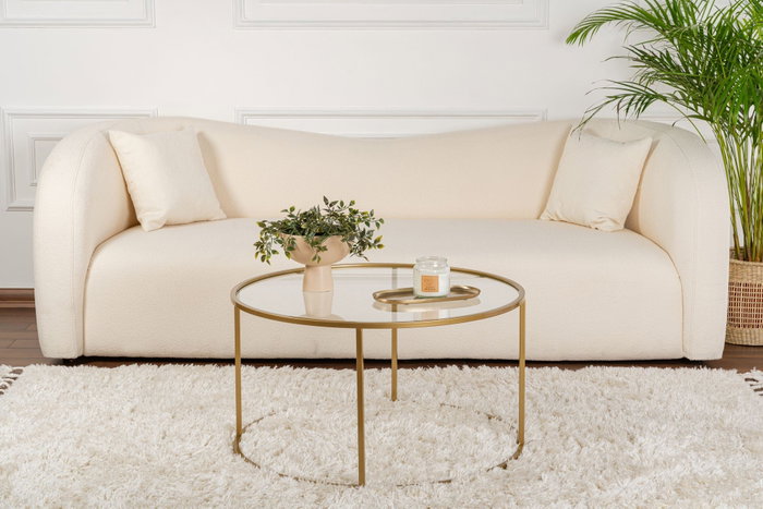 Hanah Home Mesa de Café Dorada de Vidrio Templado y Metal, 80 cm