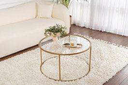 Hanah Home Mesa de Café Dorada de Vidrio Templado y Metal, 80 cm