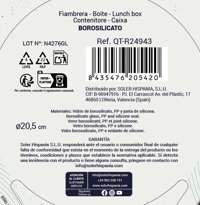 Quttin Fiambrera Redonda Hermética 20.5 cm 1.3 L (6 Unidades)