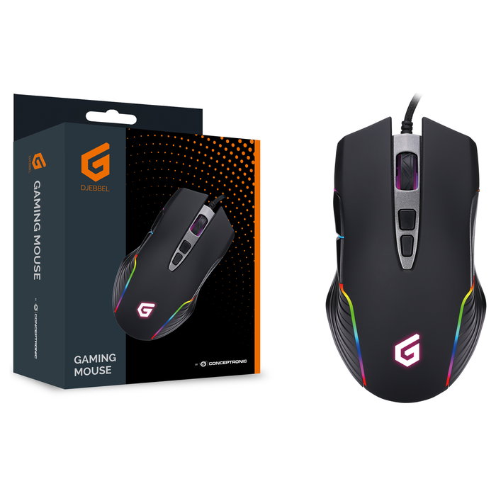 Conceptronic DJEBBEL03B Ratón Gaming 7D, 7200 DPI, Negro