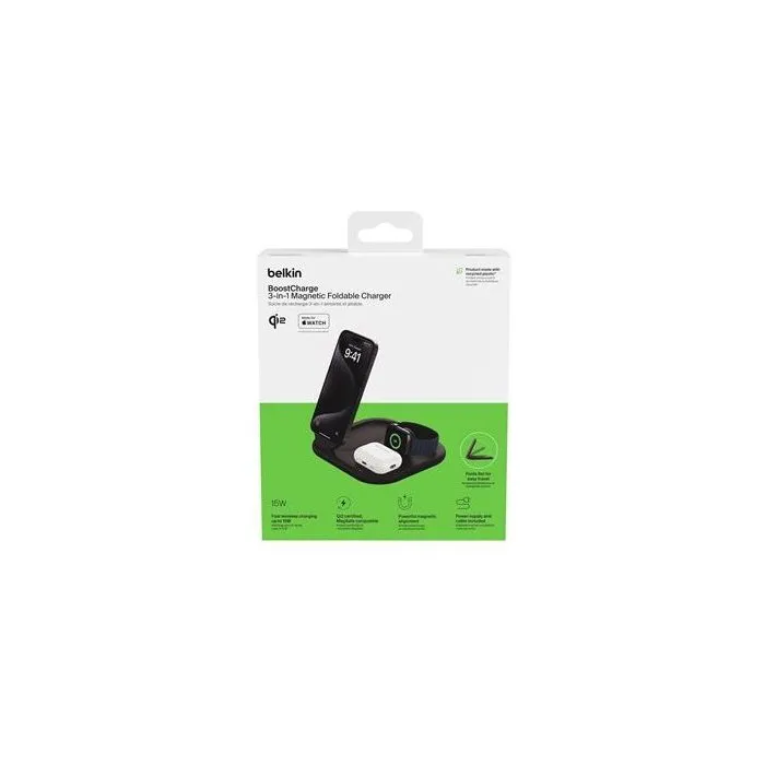 Belkin BoostCharge Qi2 3-en-1 Cargador Inalámbrico 15W Negro