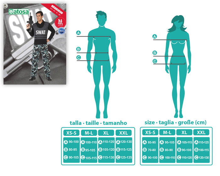 Disfraz Policía SWAT Hombre Adulto Camuflaje XS-S Disfraz Policía SWAT Hombre Adulto Camuflaje XS-S