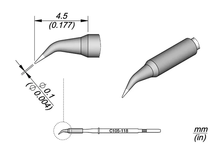 JBC TOOLS Pico de cono acodado 0,1mm