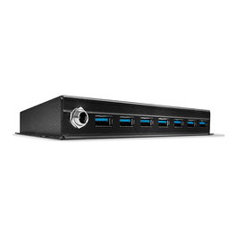 LINDY 43128 Hub USB 3.1/3.0 Industrial de 7 Puertos, 5000 Mbit/s, Negro